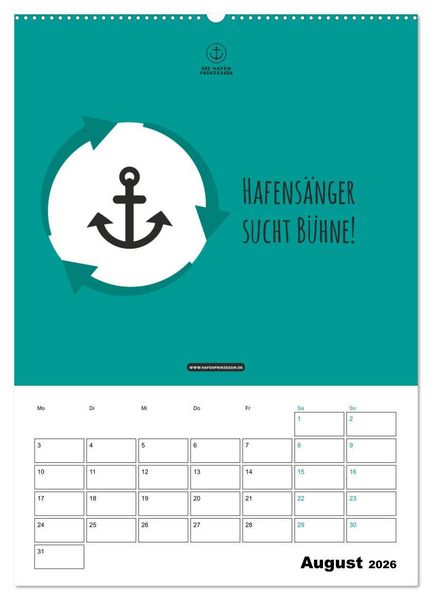 Produktbild: hafenprinzessin: Ankertr&auml;ume & Meer - Der moderne Zitate-Wandkalender f&uuml;r maritime Lebensmomente! (Wandkalender 2026 DIN A2 hoch), CALVENDO Monatskalender