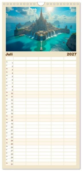 Produktbild: Familienplaner 2027 - Fabelhafte Orte &ndash; Landschaften aus M&auml;rchen und Sagen mit 5 Spalten (Wandkalender, 21 x 45 cm) CALVENDO