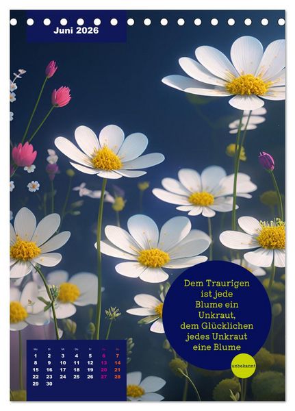 Produktbild: Verr&uuml;ckt nach BLUMEN Artwork - Farben - Zitate (Tischkalender 2026 DIN A5 hoch), CALVENDO Monatskalender