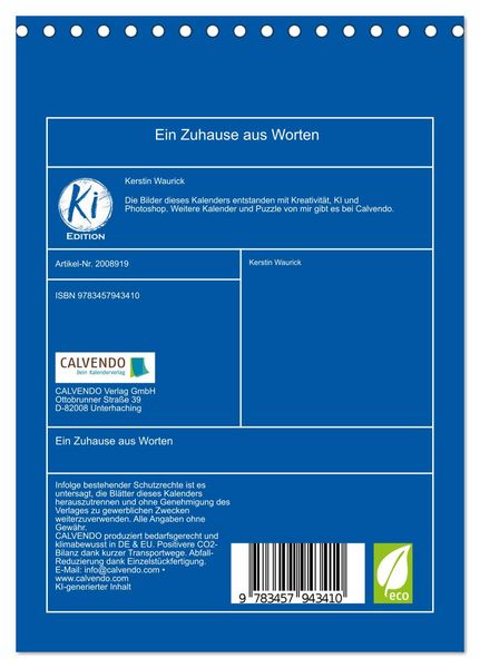 Produktbild: Ein Zuhause aus Worten (Tischkalender 2026 DIN A5 hoch), CALVENDO Monatskalender