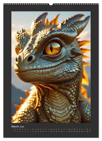 Produktbild: Enchanted Dragons: A year full of little wonders (High Quality Premium Wall Calendar 2026 DIN A2 portrait),CALVENDO 12 Month Wall Calendar