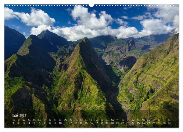 Produktbild: La R&egrave;union - C&ocirc;tes fantastiques et paysage montagneux (Calendrier mural haut de gamme 2027 DIN A2 vertical), CALVENDO calendrier mensuel