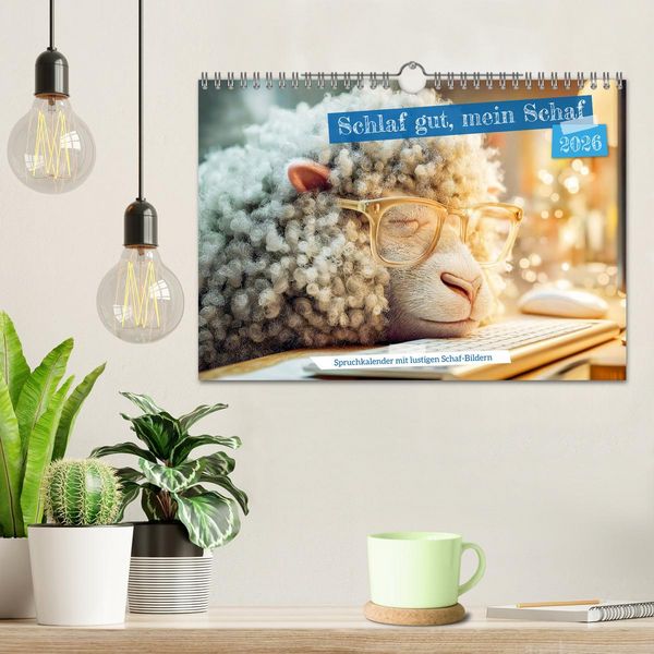 Produktbild: Schlaf gut, mein Schaf - Spruchkalender mit lustigen Schaf-Bildern (Wandkalender 2026 DIN A4 quer), CALVENDO Monatskalender