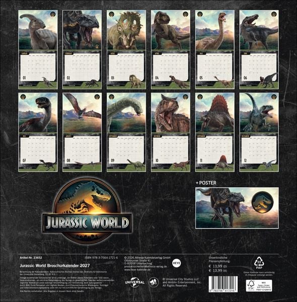 Produktbild: Jurassic World Broschurkalender 2027