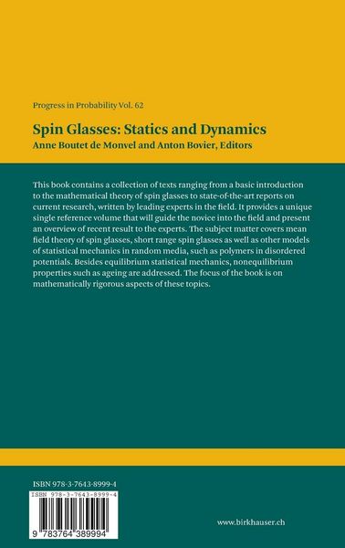 Produktbild: Spin Glasses: Statics and Dynamics