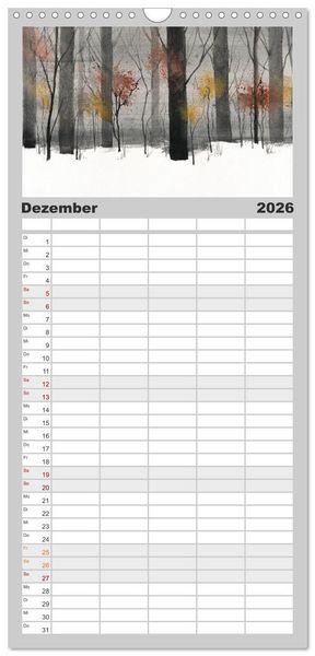 Produktbild: Familienplaner 2026 - Asiatische Tuschmalerei mit 5 Spalten (Wandkalender, 21 x 45 cm) CALVENDO