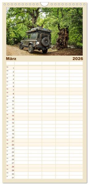 Produktbild: Familienplaner 2026 - Mit dem 4x4 durch Europa mit 5 Spalten (Wandkalender, 21 x 45 cm) CALVENDO