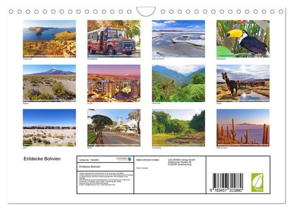 Produktbild: Entdecke Bolivien (Wandkalender 2026 DIN A4 quer), CALVENDO Monatskalender