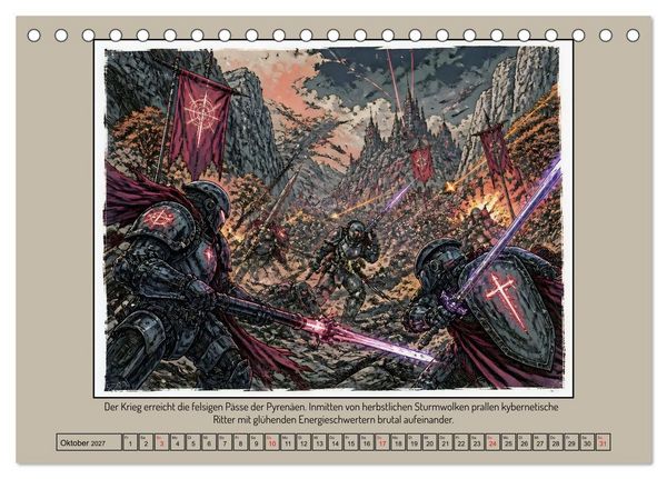 Produktbild: Ritter Roland in der Cyberwelt: Orlando furioso im Cyberpunk-Stil (Tischkalender 2027 DIN A5 quer), CALVENDO Monatskalender