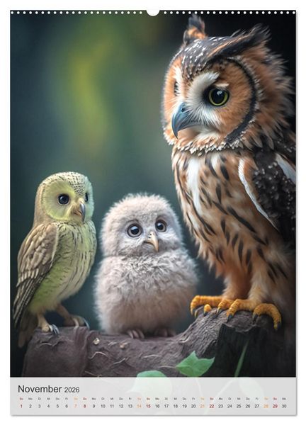 Produktbild: Eulenfamilie (Wandkalender 2026 DIN A2 hoch), CALVENDO Monatskalender