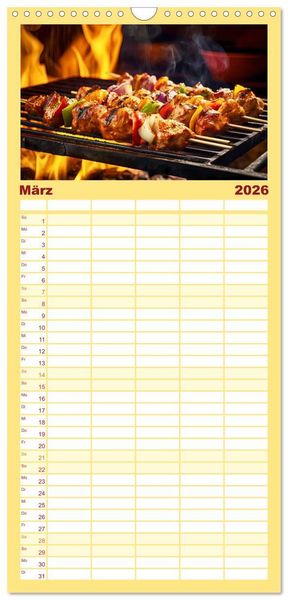 Produktbild: Familienplaner 2026 - BBQ Feuerzauber - Grillkalender mit 5 Spalten (Wandkalender, 21 x 45 cm) CALVENDO