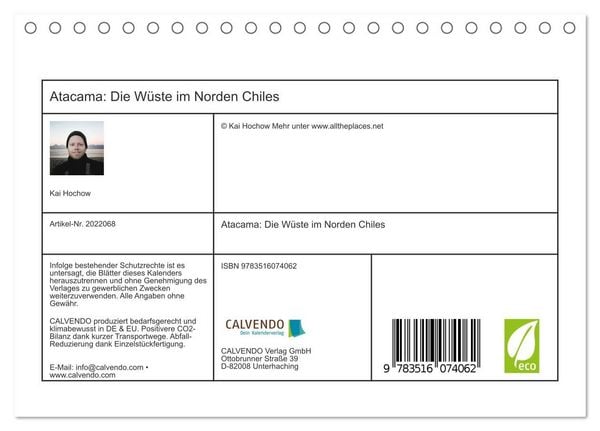 Produktbild: Atacama: Die W&uuml;ste im Norden Chiles (Tischkalender 2026 DIN A5 quer), CALVENDO Monatskalender