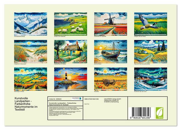 Produktbild: Kunstvolle Landpartien - Farbenfrohe Naturmomente im Textilstil (Wandkalender 2026 DIN A4 quer), CALVENDO Monatskalender