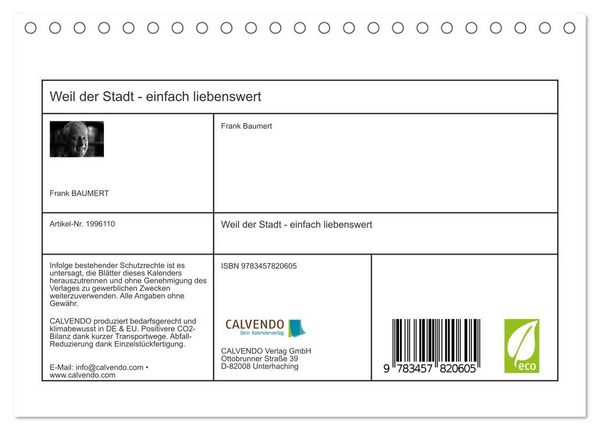 Produktbild: Weil der Stadt - einfach liebenswert (Tischkalender 2026 DIN A5 quer), CALVENDO Monatskalender
