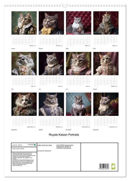 Produktbild: Royale Katzen Portraits (Wandkalender 2026 DIN A2 hoch), CALVENDO Monatskalender