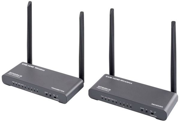 Produktbild: SpeaKa Professional SP-HDE-620 HDMI-Funk&uuml;bertragung (Set) 100 m 5 GHz 3840 x 2160 Pixel KVM-Funktion (Tastatur, Bildschirm, Maus), mit Loop-Funktion