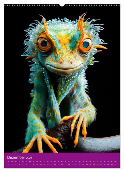 Produktbild: Neon-Evolution - Fluoreszierende Fantasietiere der KI-Welt (hochwertiger Premium Wandkalender 2026 DIN A2 hoch), Kunstdruck in Hochglanz