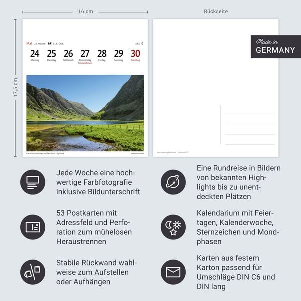 Produktbild: Schottland Sehnsuchtskalender 2027 - Wochenkalender mit 53 Postkarten