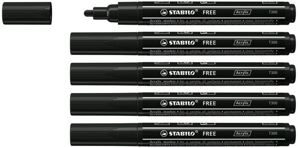 Produktbild: STABILO Acrylmarker, FREE Acrylic T300, Strichbreite 2-3 mm, schwarz