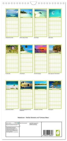 Produktbild: Familienplaner 2026 - Malediven - Wei&szlig;e Str&auml;nde und T&uuml;rkises Meer. mit 5 Spalten (Wandkalender, 21 x 45 cm) CALVENDO