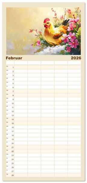 Produktbild: Familienplaner 2026 - Im Glanz der Federn. Sch&ouml;ne H&uuml;hner in malerischer Harmonie mit 5 Spalten (Wandkalender, 21 x 45 cm) CALVENDO