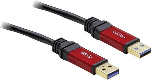 Produktbild: Delock USB-Kabel USB 3.2 Gen1 USB-A Stecker, USB-A Stecker 3.00 m Rot, Schwarz vergoldete Steckkontakte, UL-zertifiziert 82746