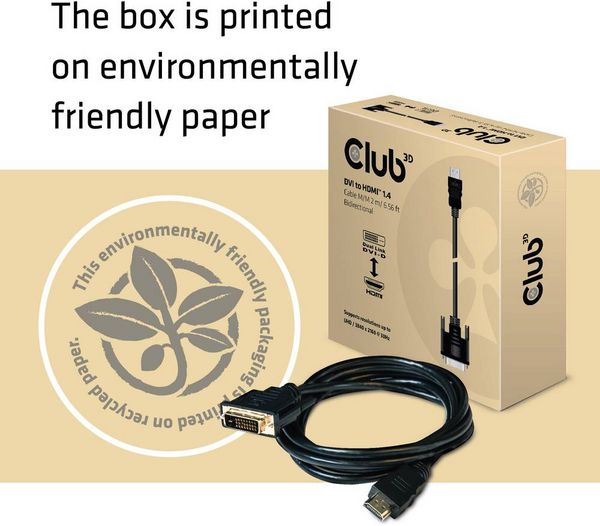 Produktbild: club3D DVI / HDMI Adapterkabel DVI-D 24+1pol. Stecker, HDMI-A Stecker 2.00 m Schwarz CAC-1210 Flammwidrig DVI-Kabel