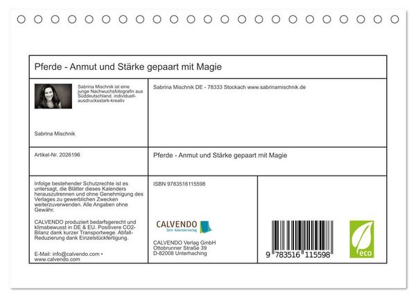 Produktbild: Pferde - Anmut und St&auml;rke gepaart mit Magie (Tischkalender 2026 DIN A5 quer), CALVENDO Monatskalender