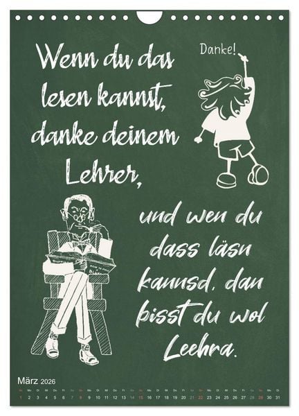 Produktbild: Coole Lehrerspr&uuml;che (Wandkalender 2026 DIN A4 hoch), CALVENDO Monatskalender