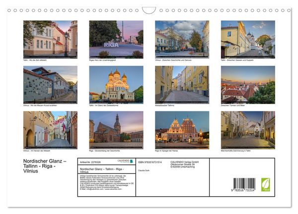 Produktbild: Nordischer Glanz &ndash; Tallinn - Riga - Vilnius (Wandkalender 2026 DIN A3 quer), CALVENDO Monatskalender