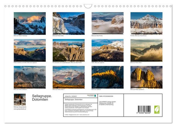 Produktbild: Sellagruppe. Dolomiten (Wandkalender 2027 DIN A3 quer), CALVENDO Monatskalender
