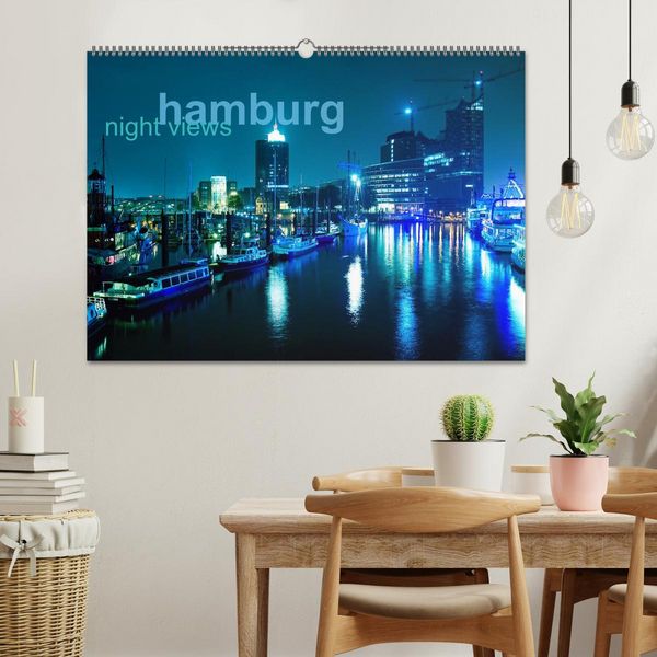 Produktbild: hamburg - night views (Wandkalender 2026 DIN A2 quer), CALVENDO Monatskalender