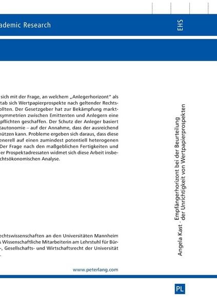 Produktbild: Der ma&szlig;gebliche Empf&auml;ngerhorizont bei der Beurteilung der Unrichtigkeit von Wertpapierprospekten