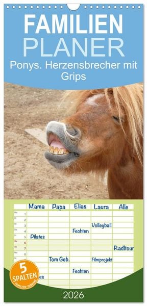Produktbild: Familienplaner 2026 - Ponys. Herzensbrecher mit Grips mit 5 Spalten (Wandkalender, 21 x 45 cm) CALVENDO