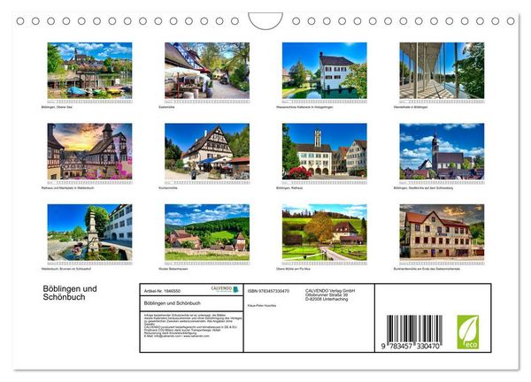 Produktbild: B&ouml;blingen und Sch&ouml;nbuch (Wandkalender 2026 DIN A4 quer), CALVENDO Monatskalender