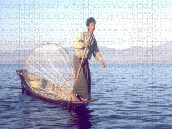 Produktbild: CALVENDO Puzzle Fischer am Inle Lake | 1000 Teile Lege-Gr&ouml;&szlig;e 64x48cm Foto-Puzzle f&uuml;r gl&uuml;ckliche Stunden