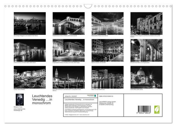 Produktbild: Leuchtendes Venedig &hellip;in monochrom (Wandkalender 2026 DIN A3 quer), CALVENDO Monatskalender