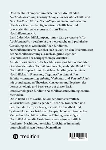 Produktbild: Das Nachhilfekompendium Band 2 - Lernpsychologie f&uuml;r Nachhilfekr&auml;fte