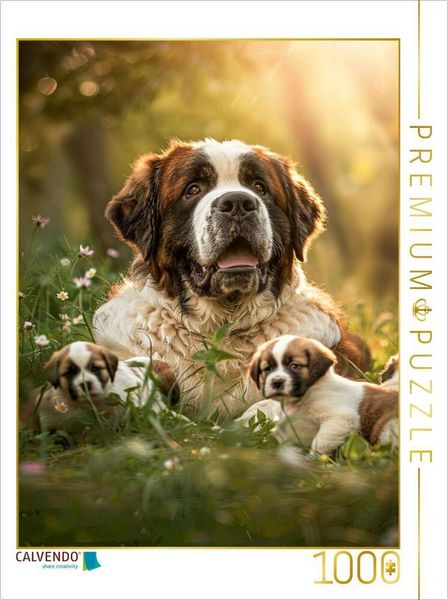 Produktbild: CALVENDO Puzzle Eine stolze Hundemama mit ihrem Nachwuchs | 1000 Teile Lege-Gr&ouml;&szlig;e 64x48cm Foto-Puzzle f&uuml;r gl&uuml;ckliche Stunden