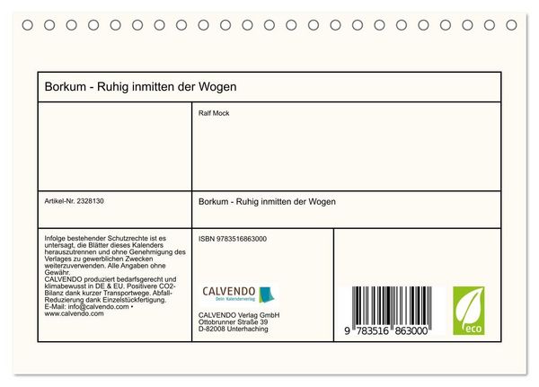 Produktbild: Borkum - Ruhig inmitten der Wogen (Tischkalender 2027 DIN A5 quer), CALVENDO Monatskalender