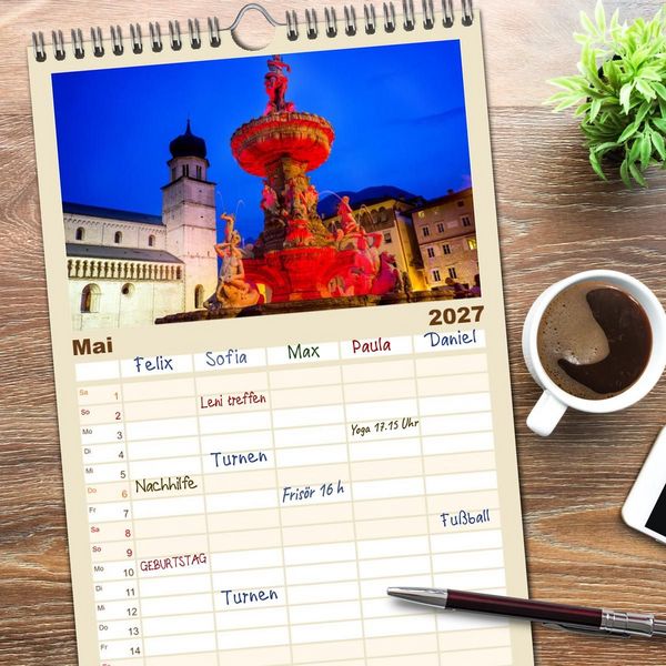 Produktbild: Familienplaner 2027 - Trient - Hauptstadt des Trentino mit 5 Spalten (Wandkalender, 21 x 45 cm) CALVENDO
