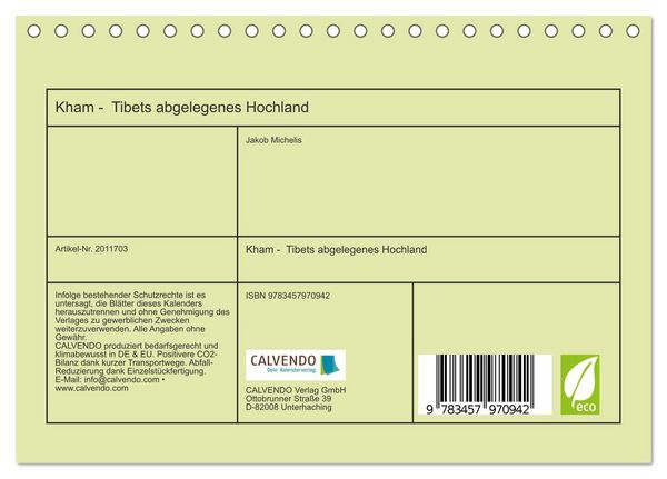 Produktbild: Kham - Tibets abgelegenes Hochland (Tischkalender 2026 DIN A5 quer), CALVENDO Monatskalender