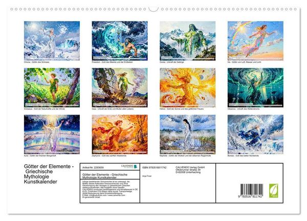Produktbild: G&ouml;tter der Elemente - Griechische Mythologie Kunstkalender (hochwertiger Premium Wandkalender 2027 DIN A2 quer), Kunstdruck in Hochglanz