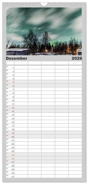 Produktbild: Familienplaner 2026 - Licht des Nordens mit 5 Spalten (Wandkalender, 21 x 45 cm) CALVENDO