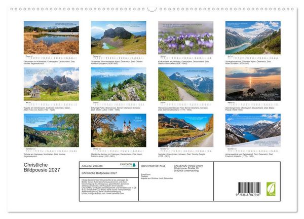 Produktbild: Christliche Bildpoesie 2027 (hochwertiger Premium Wandkalender 2027 DIN A2 quer), Kunstdruck in Hochglanz