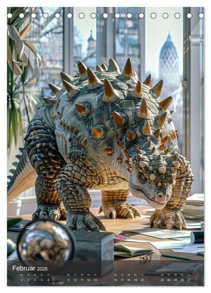 Produktbild: Dinos unterwegs: Urzeitriesen erkunden unsere Welt (Tischkalender 2026 DIN A5 hoch), CALVENDO Monatskalender