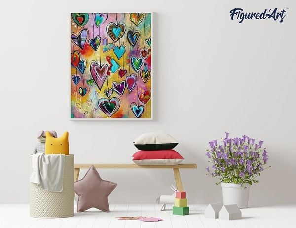 Produktbild: FiguredArt DP-052 - Diamond Painting, Herzen, 5D Bild (40x50cm) mit eckigen Steinen, DIY Bastelset