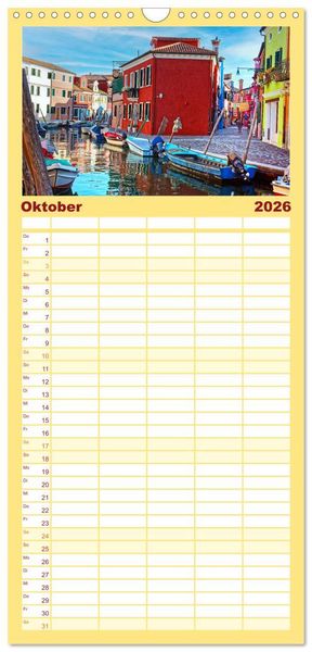 Produktbild: Familienplaner 2026 - Bunt Bunter Burano mit 5 Spalten (Wandkalender, 21 x 45 cm) CALVENDO