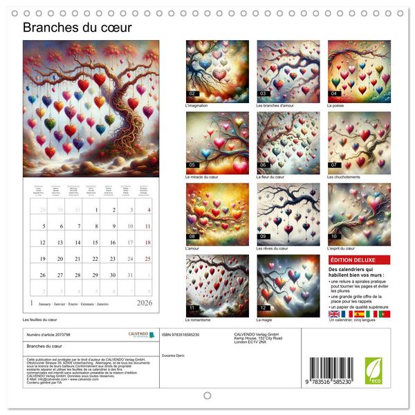 Produktbild: Branches du c&oelig;ur (Calendrier mural carr&eacute; 2026 30x30 cm) Calendrier double avec une page pour vos prises de notes
