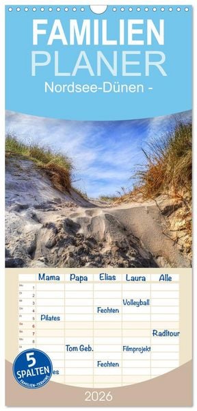 Produktbild: Familienplaner 2026 - Nordsee-D&uuml;nen mit 5 Spalten (Wandkalender, 21 x 45 cm) CALVENDO